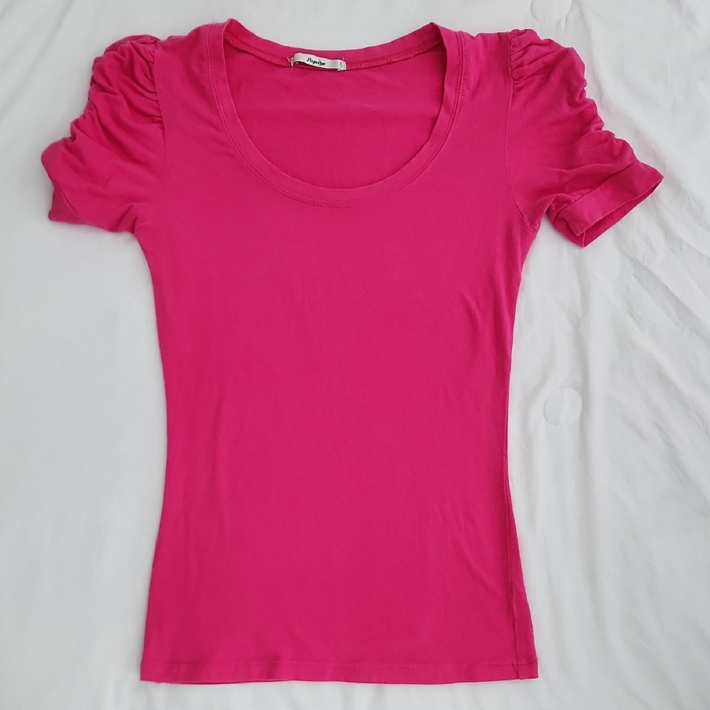 Women's Scoop Neck Puff Sleeve Top - Pink